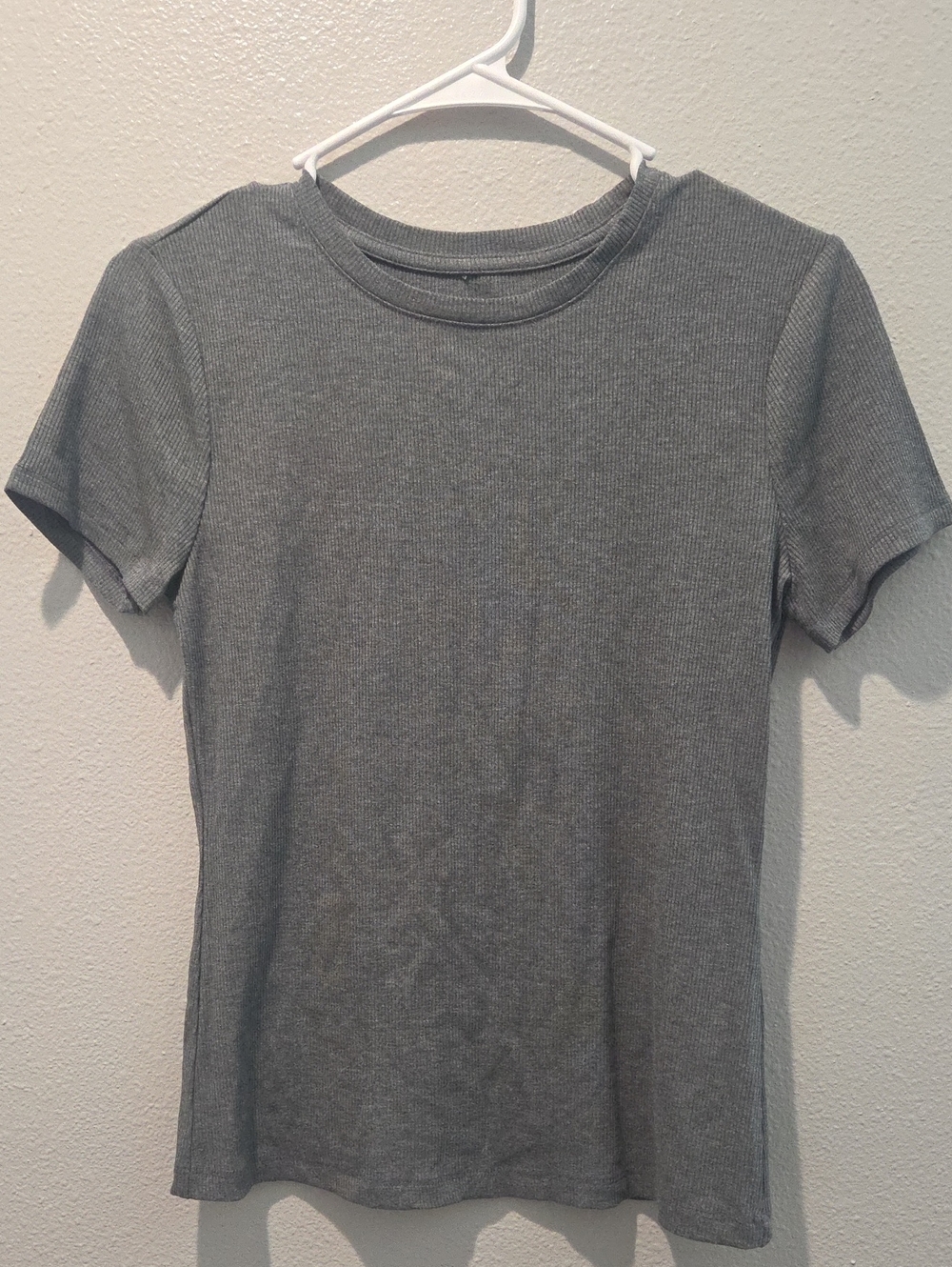 Nine West Ribbed Short Sleeve Tee - Gray Small